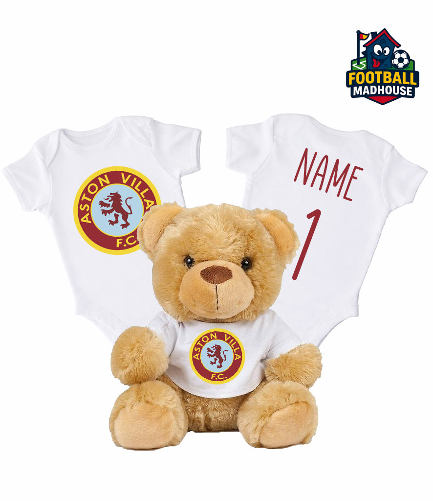 Aston Villa Retro Personalised Teddy Bear & Bodysuit