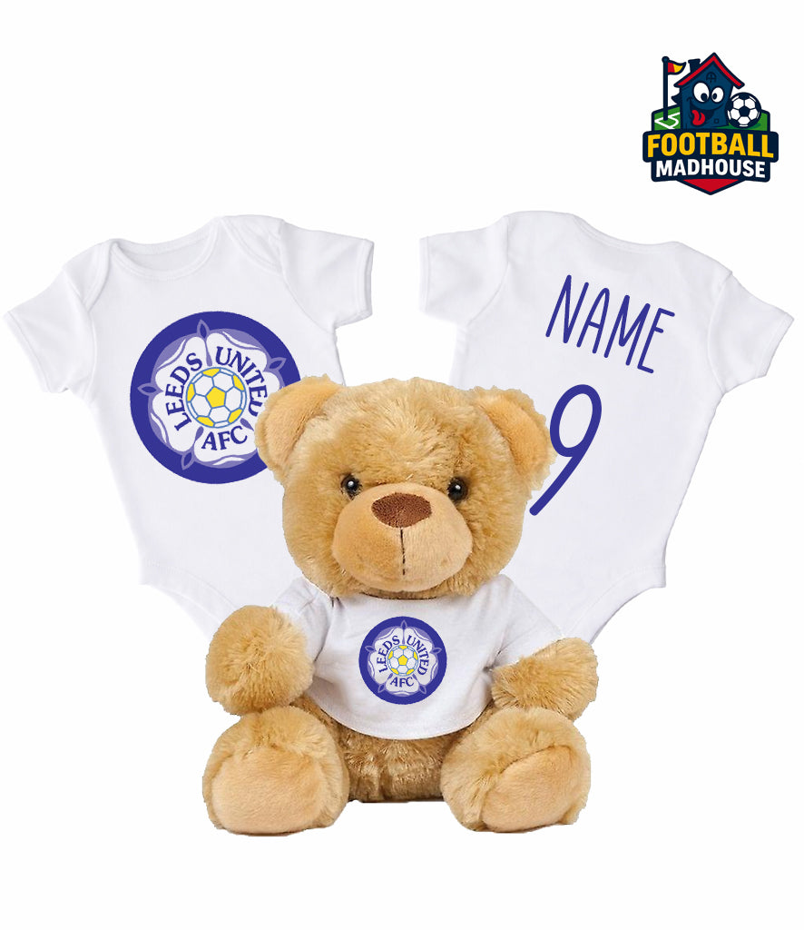 Leeds United Retro Personalised Teddy Bear & Bodysuit